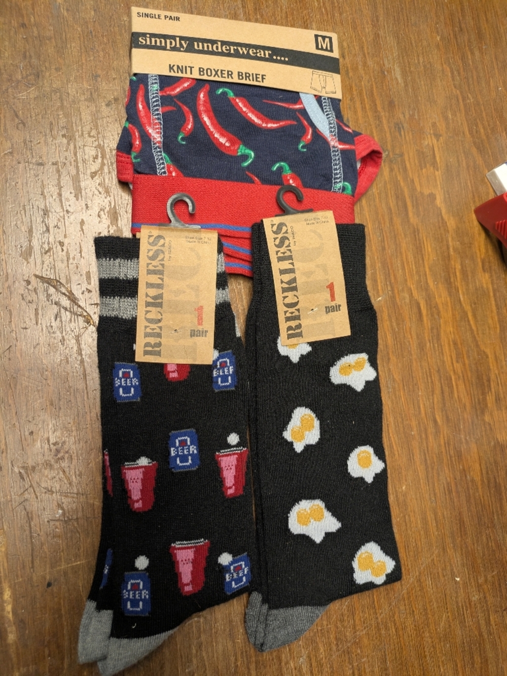 3 Pk Manly Man Men's Dress Socks Eggs, BEER, M Chili Pepper Boxer Briefs New